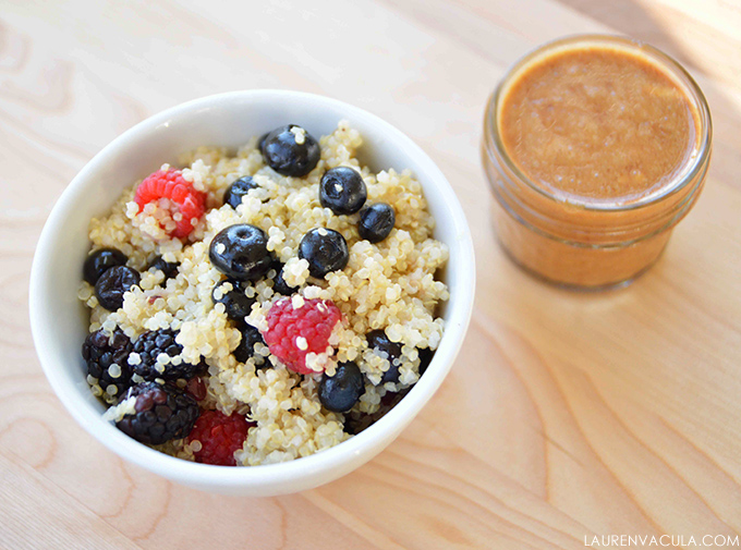 berry quinoa salad with almond butter dressing