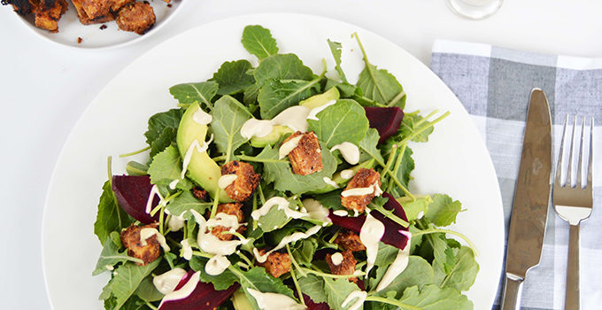 smoked tofu kale salad